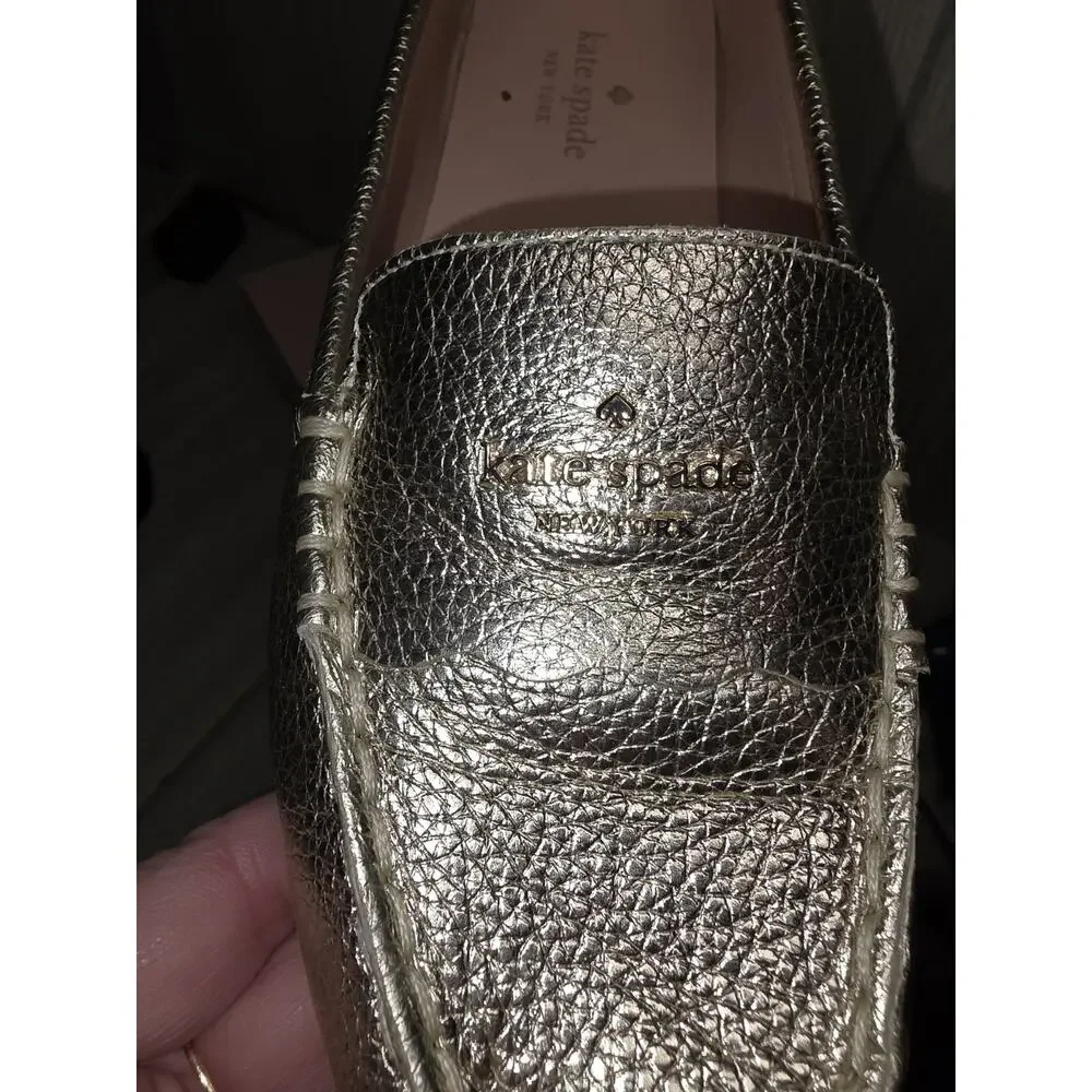 Kate Spade Wendi Pale Gold Metallic Leather Loafer Flats Women’s 8B Comfort Shoe